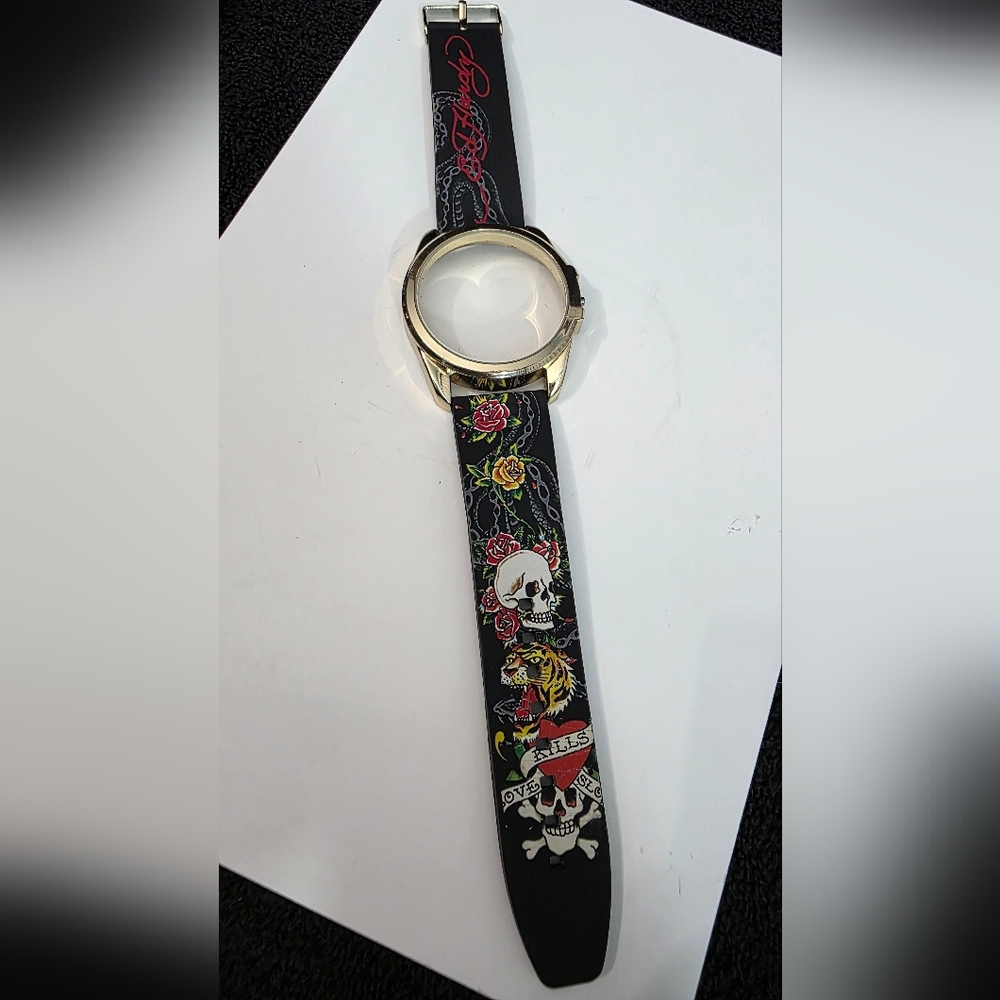 Ed Hardy Black Watch Band with Skull and Tiger